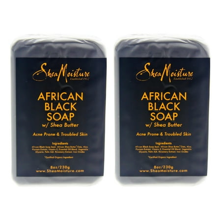 African Black Soap Bar Acne Prone and Troubled Skin by for Unisex - 8 oz Bar Soap - Pack of 2