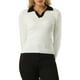 thumbnail image 1 of Suéter de polo de manga larga de color contrastante con cuello en V ajustado para mujeres INSPIRE CHIC M Blanco, 1 of 5