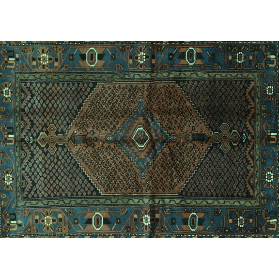 Ahgly Company Indoor Rectangle Persian Turquoise Blue Traditional Area Rugs, 5' x 7'