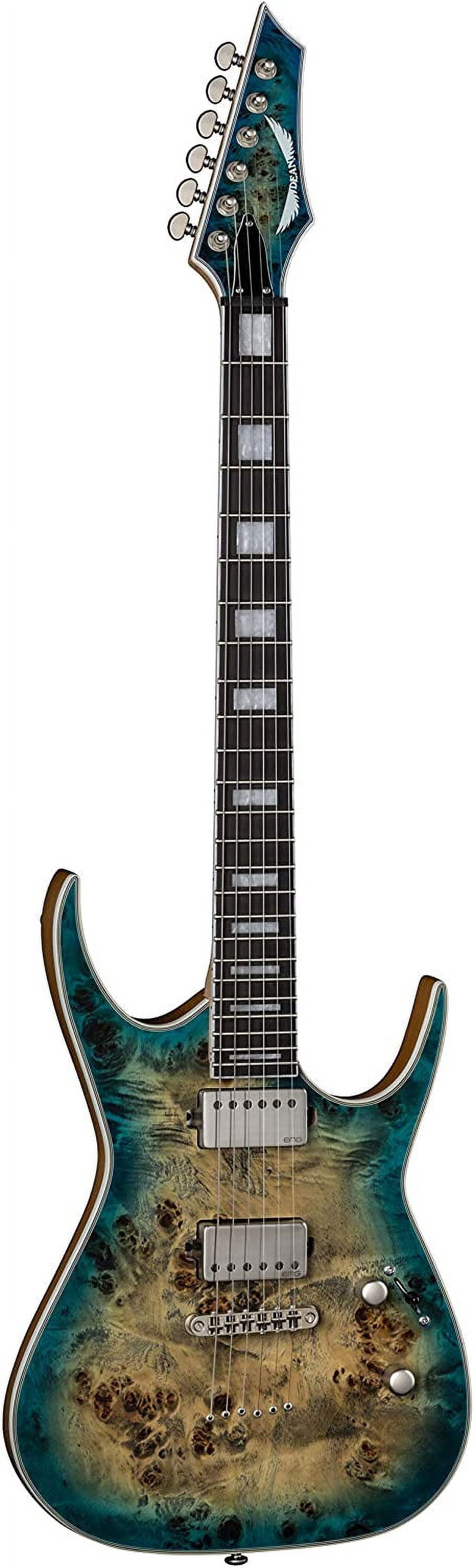 Dean Exile Select Burled Poplar Top Guitar in Satin Turquoise Burst