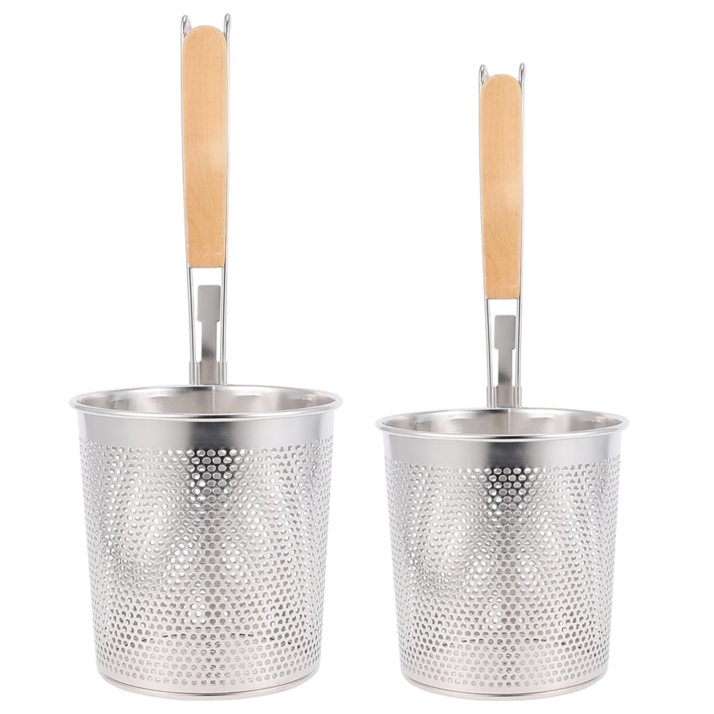 FENGGUIQU Plated Silver Stainless Steel Noodle Strainer with Handle for Home Use 2Pcs