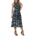 thumbnail image 4 of INSPIRE CHIC Women's Dress Sleeveless Floral Crew Neck Chiffon Smocked Ruffle Dresses XL Dark Blue, 4 of 6