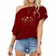 thumbnail image 2 of Moda mujer casual manga corta un hombro tops tops estampados blusa Pompotops hfajkhk133118, 2 of 5
