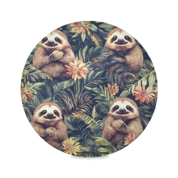 Round Plate Mat 15.4x15.4 Inchesx1 Placemat Table Mat Kitchen Mat Coffee Mat Fabric Thick, Strong Wear-Resistant, Heat Resistance Cartoon Cute Sloth