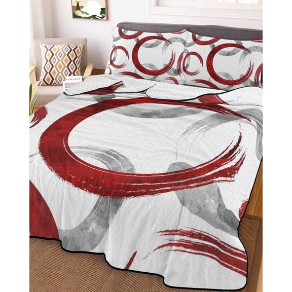 Red Grey Twin Size Down Alternative Comforter, Lightweight Comforter Quilt Bedding Set with Pillow Shams Geometric Circle Modern Abstract Simple Art All Seasons Bed Comforter Duvet Insert 68"x86"