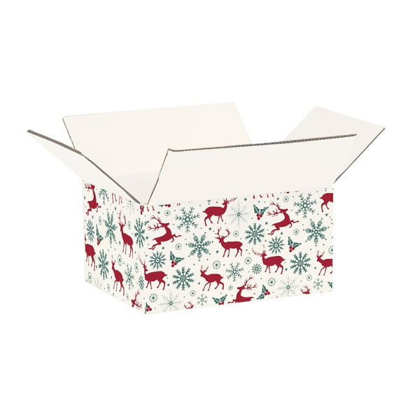 Ucanpack Christmas Packing Boxes 10x10x10 inch - 50 Pack Vintage Reindeer Printed Square Christmas Boxes - Holiday Shipping Box Made in USA Christmas Shipping Boxes Large