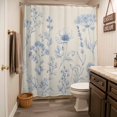 thumbnail image 3 of Blue Floral Shower Curtain - Water Repellent Fabric Shower Curtains Washable, Vintage Wildflowers Pastoral Botanical Retro Beige Decorative Polyester Cloth Bathroom Curtains Modern Bath Decor 36"x72", 3 of 8