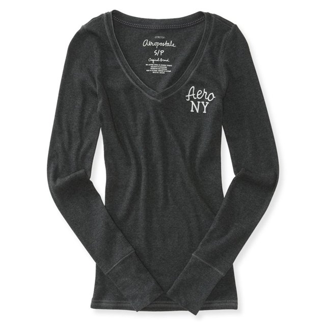Camiseta térmica con Cuello en V Aeropostale gris mediana