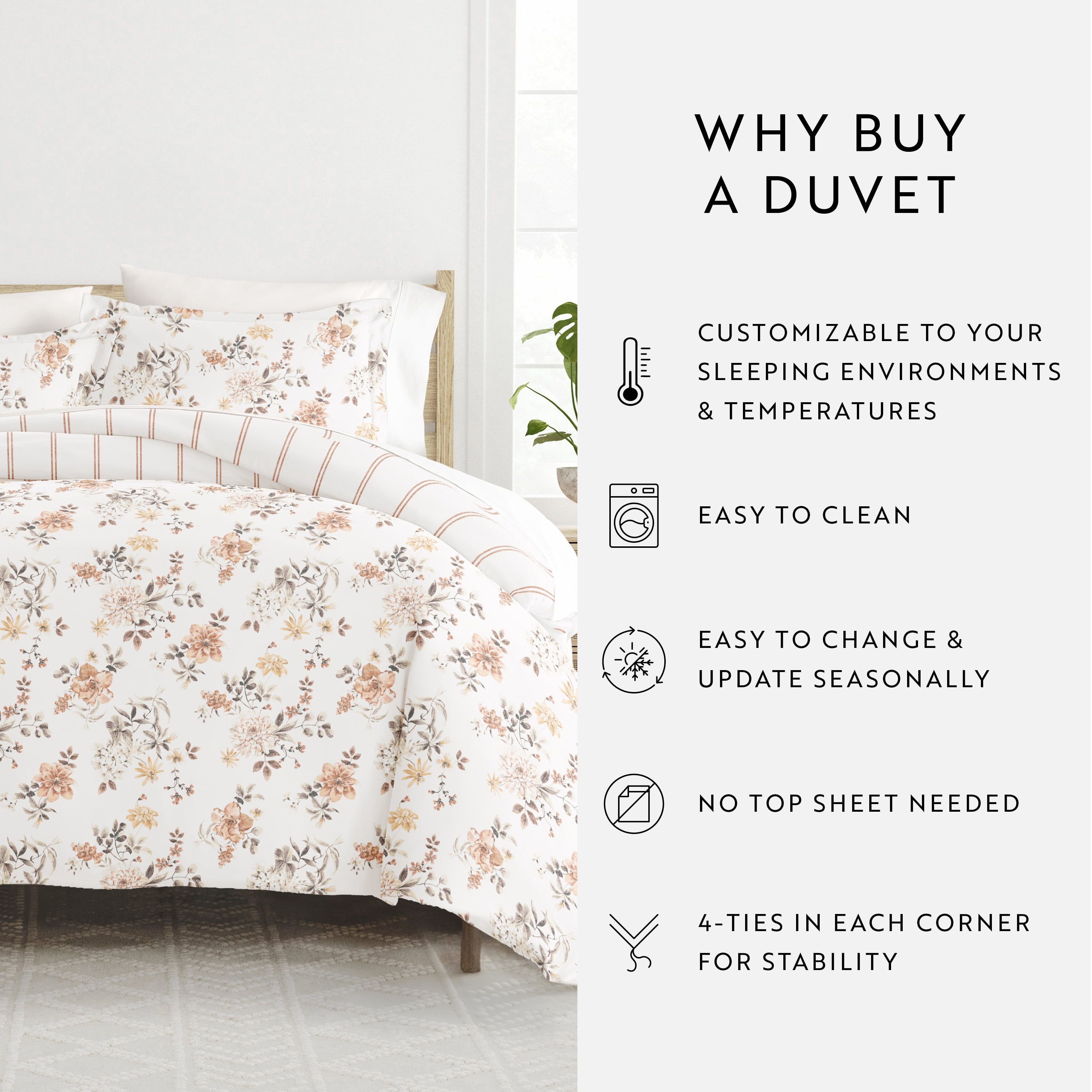 Noble Linens Sunset Garden Apricot 2-Piece Patterned Duvet Cover Set, Twin