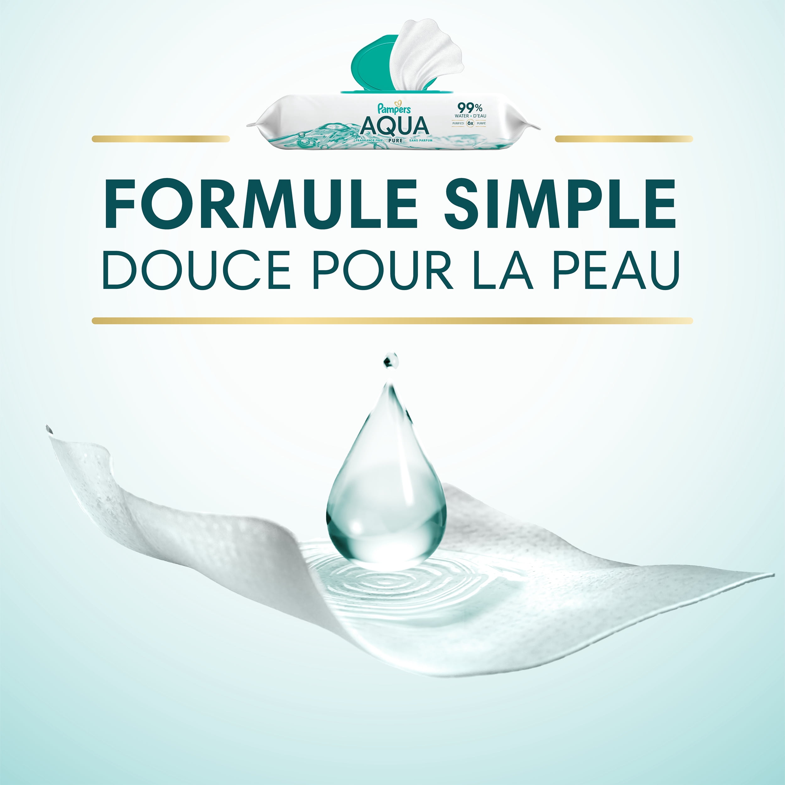 Lingettes pour bébés Pampers Aqua Pure Sensitive, 99 % d’eau, hypoallergéniques, non parfumées, 672 lingettes pour bébés au total (12X emballages rabattables)