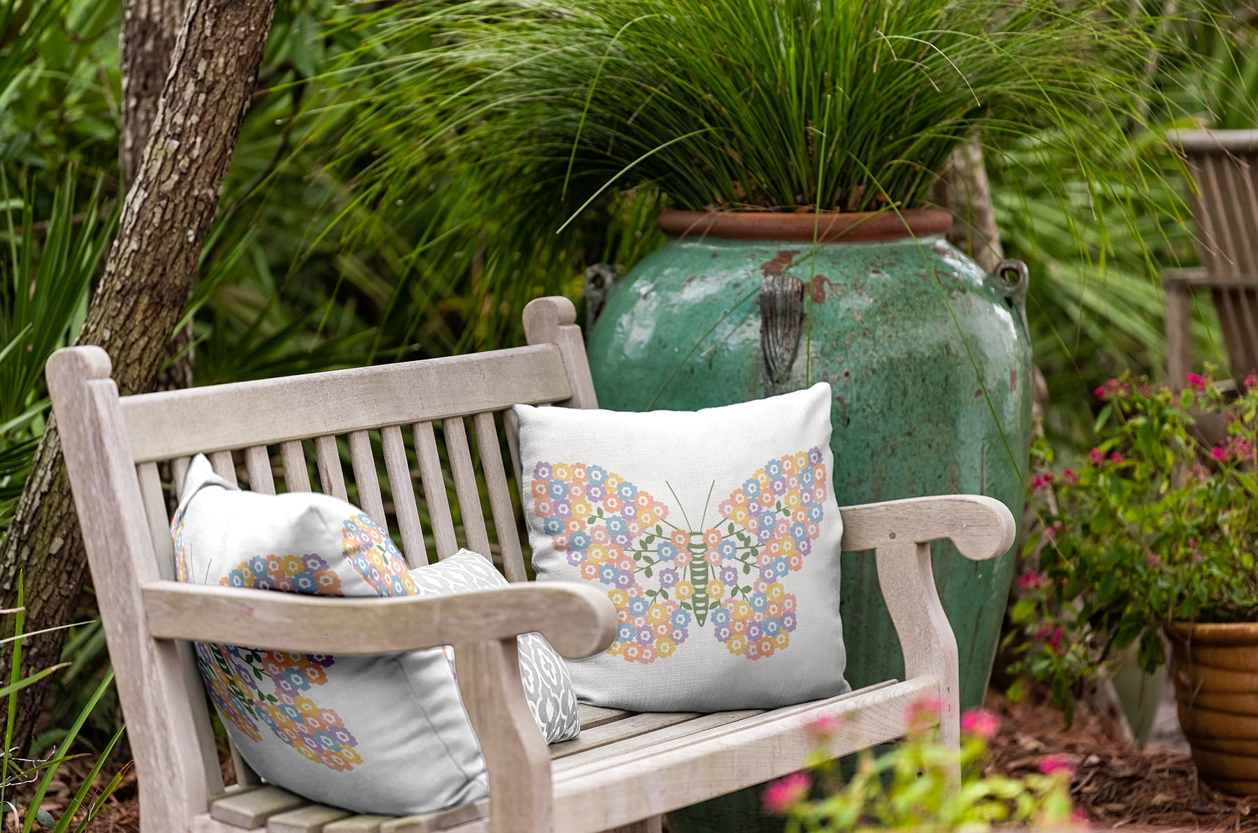 20" x 20" Simply Daisy Blooming Butterfly Polyester Indoor/Outdoor Pillow, Green Tea Qty 1