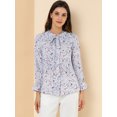 thumbnail image 3 of INSPIRE CHIC Blusa floral vintage de manga larga con cuello abotonado y pajarita para mujer Lavanda S, 3 of 6