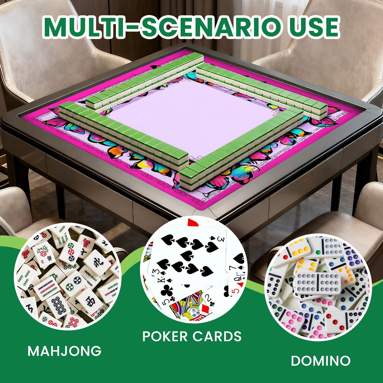 Mahjong Mat 31.5" x 31.5" Colorful Butterfly Frame Vibrant Pink Blue Yellow Orange Accents Non-Slip Noise Reduction American Mahjong Tiles Table Cover for Dominoes Poker Card Board Games Gift