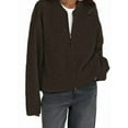 thumbnail image 2 of Female'S Chunky Knit Zip-Up Cardigan Sweater,Fall Open Front Long Sleeve Ribbed Knit Outerwear Coats Dark Brown S, 2 of 9