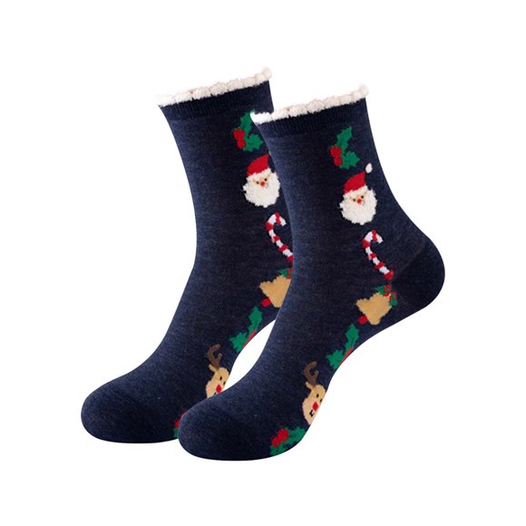 Women Christmas Novelty Ankle Socks Velvet Trim Calf Festive Holiday Soft Comfortable Casual Crew Stockings