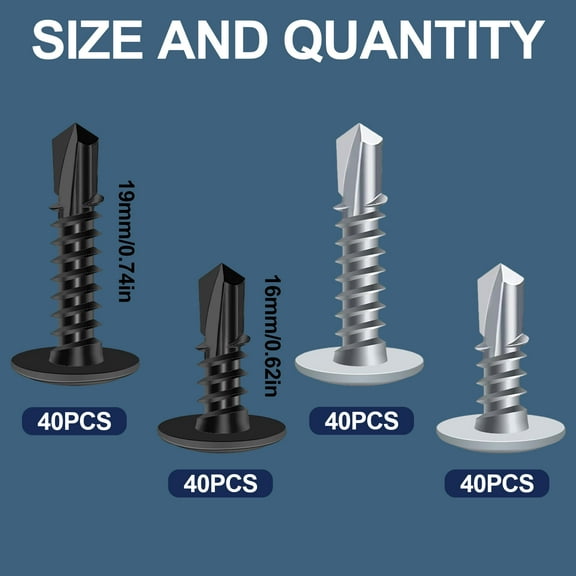 Phillips Head Self Tapping Screws, 160 Pcs Self Drilling Screws, Round Head Tapping Screws, 4.2mm Galvanized Steel Black Carbon Steel Flat Head Screws, For Thin Metal, Wood, Plastic, Etc. (16/19mm)