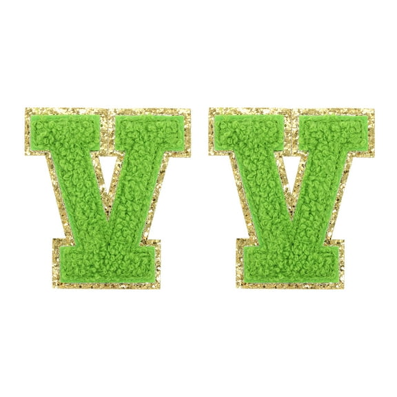 Uxcell Chenille Letter Patches 2.2" Self Adhesive Letter V Stick on Embroidered Patch for Clothing Repair (Green, Pack of 2)