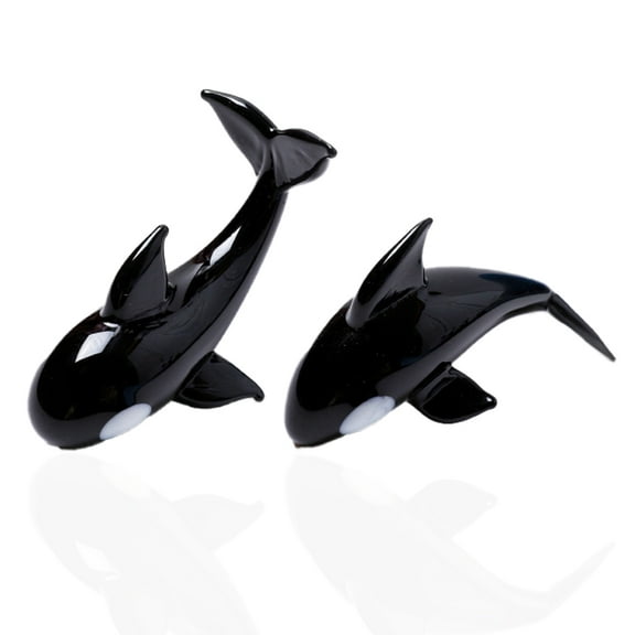 Hand Blown Glass Whale Figurines 2 Pieces Home Decor Unique Gift