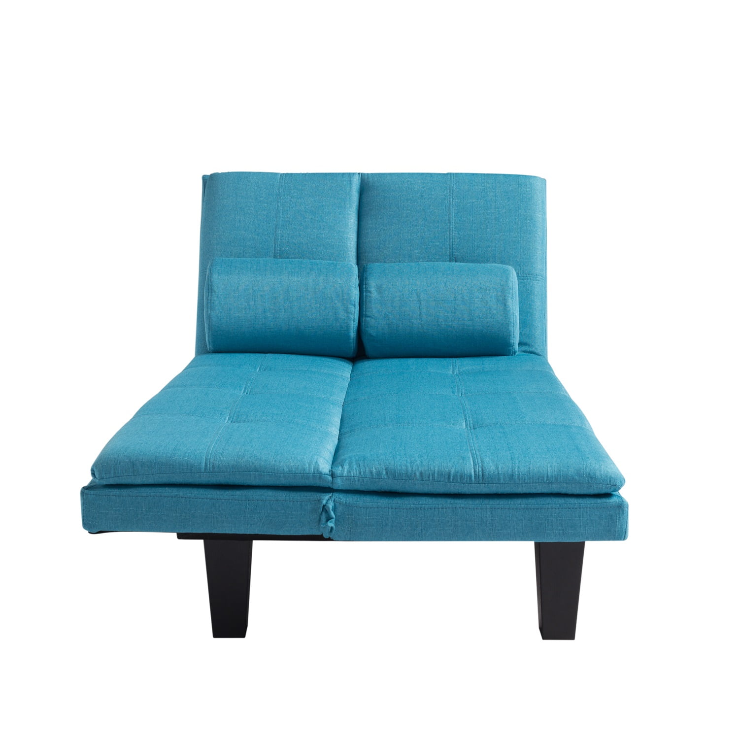 Kadyn 63.4" Futon Sofa bed, Polyester Upholstered Sofa bed with 2 arm cushions, Modern Futon Sofa bed for apartment, Blue