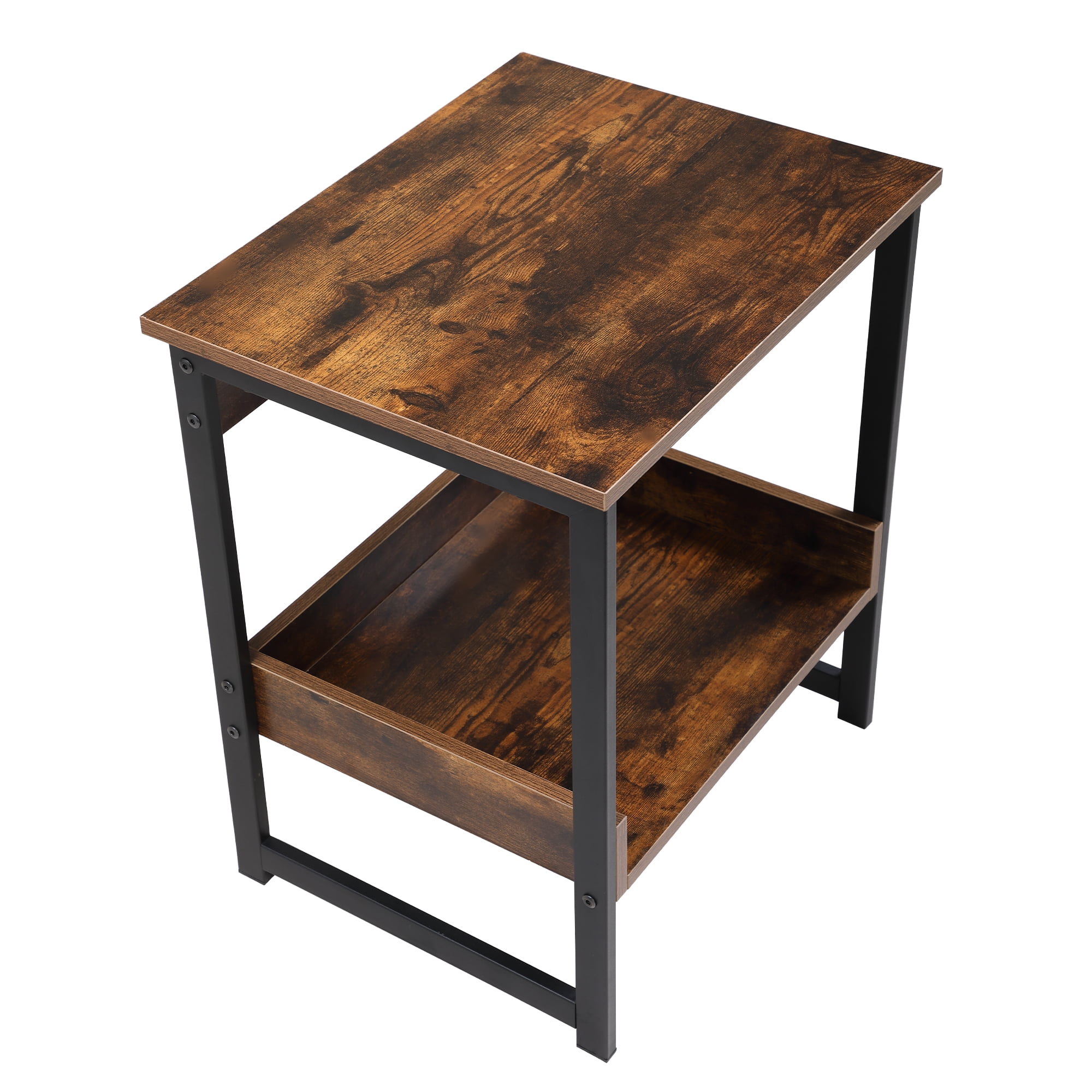 Private Jungle 2-Tier Industrial End Side Table Storage Shelf Wood Board and Metal Frame,Brown Private Jungle 2-Tier Industrial End Side Table Storage Shelf Wood Board and Metal Frame,Brown