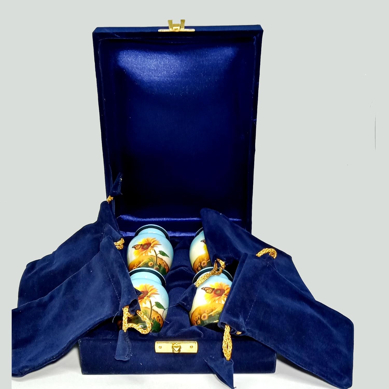 UR Keepsake Urn Set of 4-Sunflower with Butterfly Cremation Keepsake Urn for Human Ashes with Velvet Box & 4 Velvet Bag-Mini Keepsake Urn - Affordable Keepsake Urn (3 cu.in x 4pcs) (1)