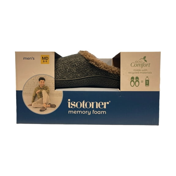 Isotoner Men's Memory Foam Cushioned Hoodback Eco Comfort Slippers (Ash, M (8-9))