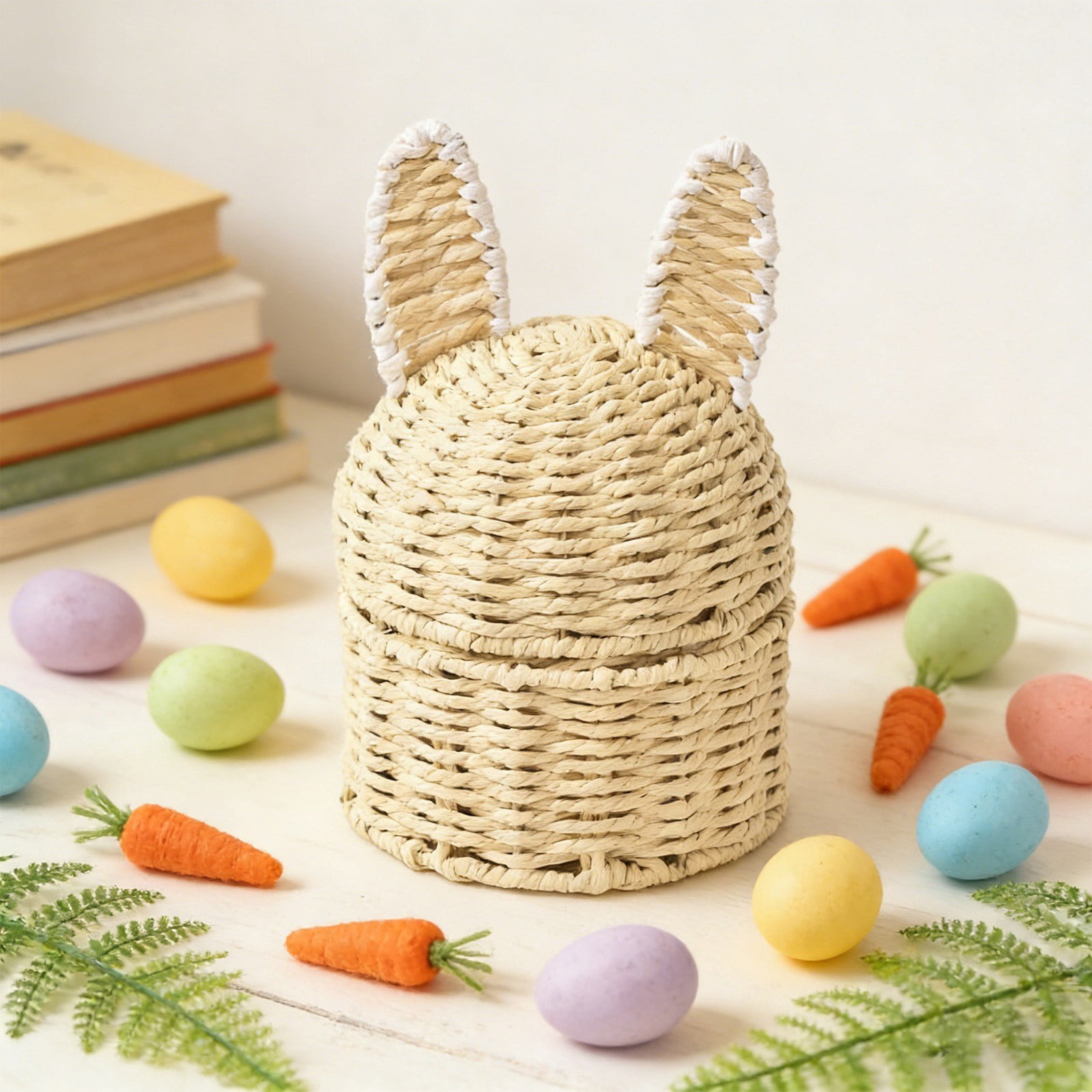 fsxdhpcsgfc Hand Woven Rabbit Ear Storage Easter Egg Storage Paper Rope Material Storage Divided Lunch Containers for Adults Glass Meal Prep Containers with Lids Fridge Organizers And Storage Clear