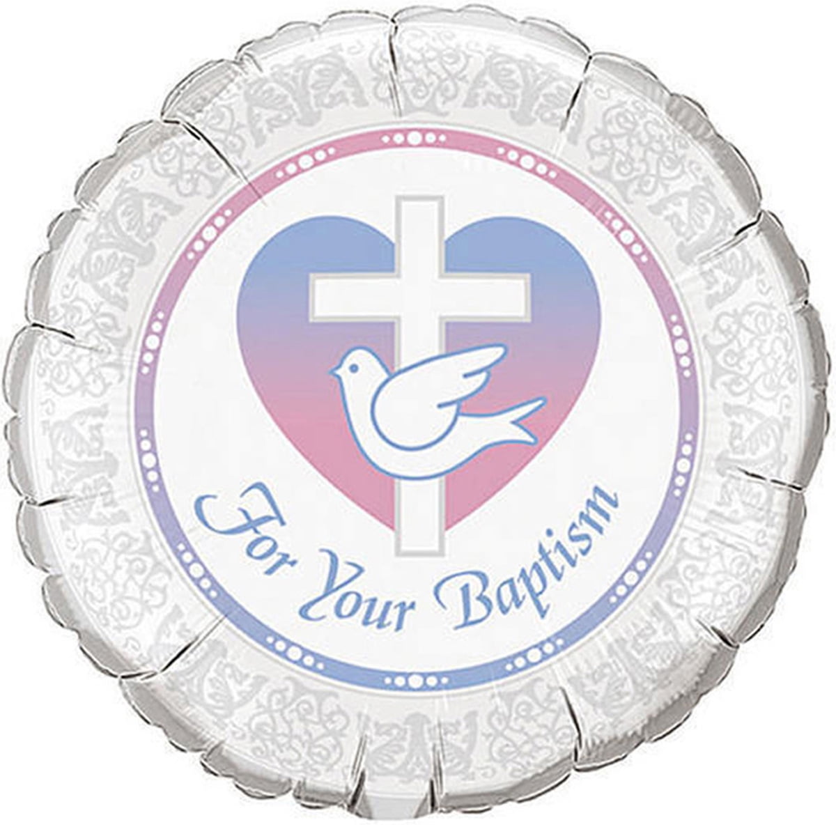 18" Baptism Cross and Dove " For Your Baptism " Theme Silver Foil