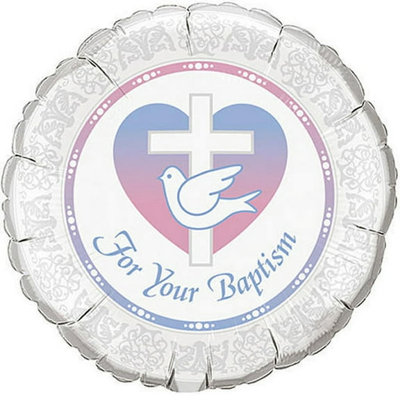 18" Baptism Cross and Dove " For Your Baptism " Theme Silver Foil Balloon ( 2 Balloons )