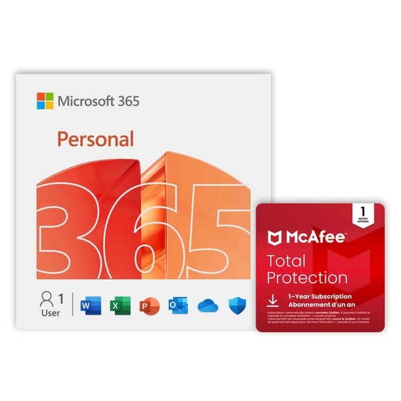 Microsoft 365 Personal 12-mos + McAfee Total Protection 1-Device 1-Year [Digital Download]
