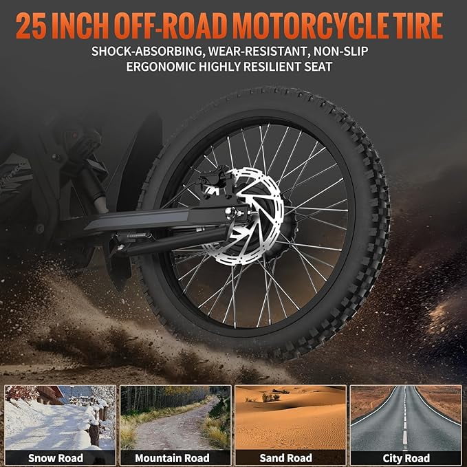 Riding'times GT73 Electric Bike for Adults,2400W UL2849 Electric Dirtbike with 25" Motorcycle Tires,48V36.4AH Dual Battery EBike,Max 37 mph & 85 mile Long Range,Dual Hydraulic Brakes&Full Suspension