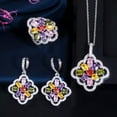 thumbnail image 2 of Beauty Multicolor CZ Stone Flower Necklace Earrings Ring Jewelry Set for Women, 2 of 9