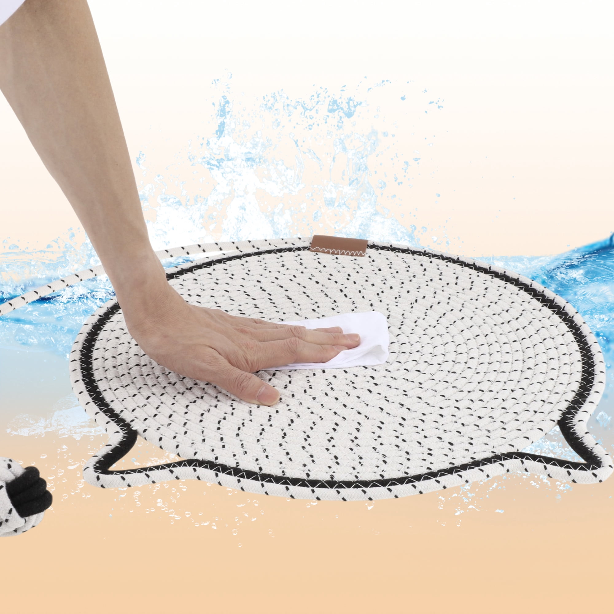 Unique Bargains Cat Scratcher Mat with A Cat Ball Cotton Rope White [16.54"]