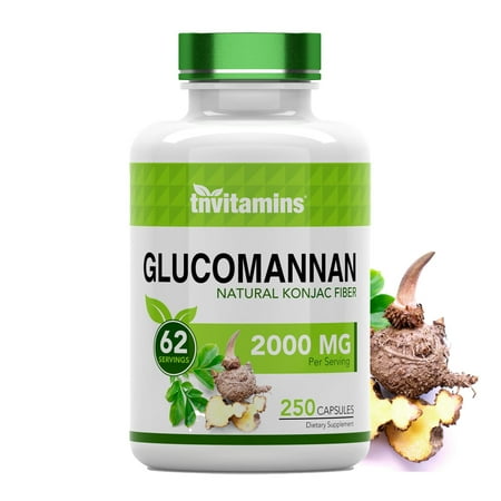 TNVitamins Glucomannan Capsules 2000 MG - 250 Count | Natural Konjac Root Fiber Supplement