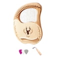 thumbnail image 1 of Natural Wooden 19-String Lyre Harp with Box Body, Tuning Wrench, 3 Random Color Picks, Extra Strings, Sticker & User Guide - Acoustic Instrument for Beginners (Available in Coffee/Blue Options), 1 of 6