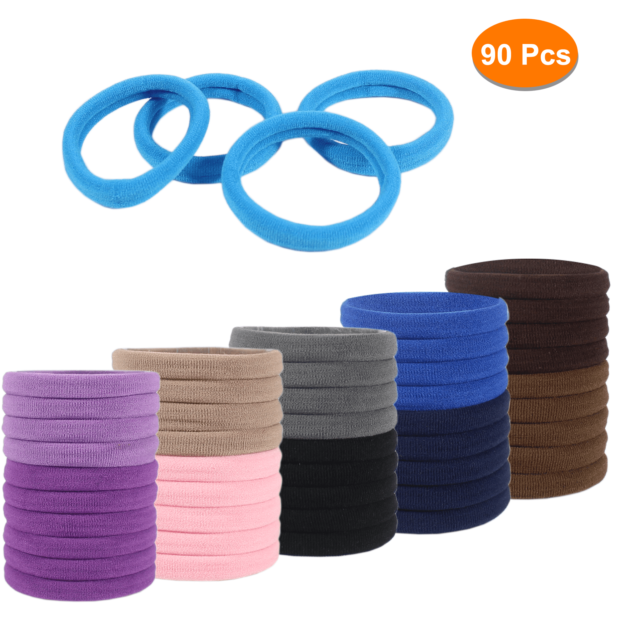 Hair Ties for Women, Large Thick no Pull Ponytail Holder, Cotton Seamless  no Crease Elastic Fabric Hair Bands 90 Pcs 