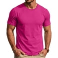 thumbnail image 5 of EANJE Men's T-Shirt Short Sleeve Crew Neck T-Shirt Casual Solid Color Outdoor Running Sports Breathable Tees or Daily Workout Wear Hot Pink L, 5 of 7