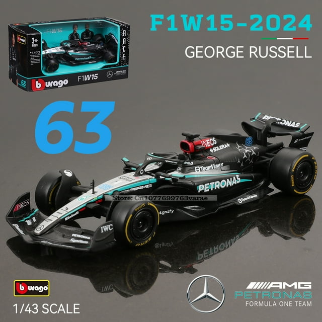 1:43 Mercedes-AMG Petronas F1 Team W15 2024 #44 Hamilton #63 George Russell Voiture en Alliage Modèle Réduit Jouet de Collection 2024 RB15-63