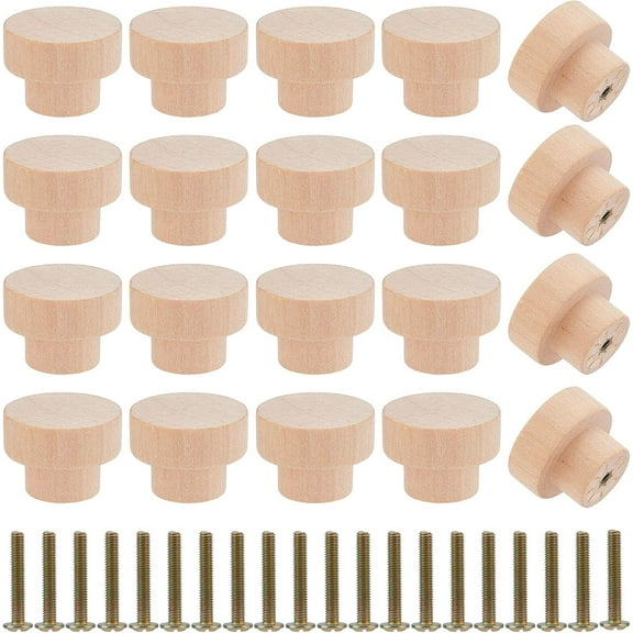 20pcs Wood Drawer Knob with Screws Cabinet Pulls Handles for Drawer Doorknob Accessories Antique White 35x25mm