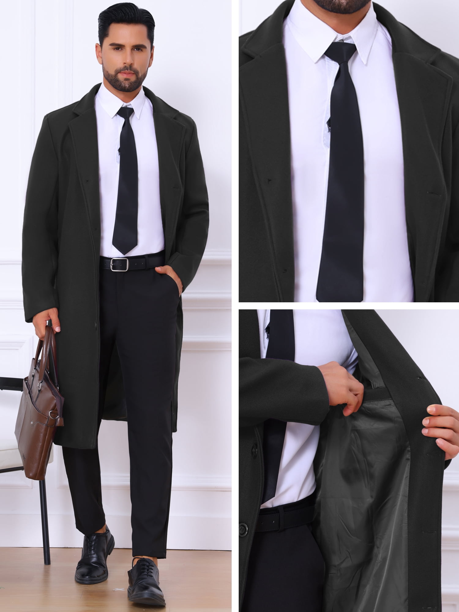 DARING DIVA Men's Single Breasted Notch Lapel with Pockets Trench Overcoat 2XL Black- New