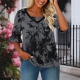 thumbnail image 2 of Alkepwun Women's Tops Casual Floral Print Faux Two-Piece V Neck Front Pleats Bell Sleeve Summer T-Shirt Lightweight Flowing Breathable Plus Size Top, 2 of 6