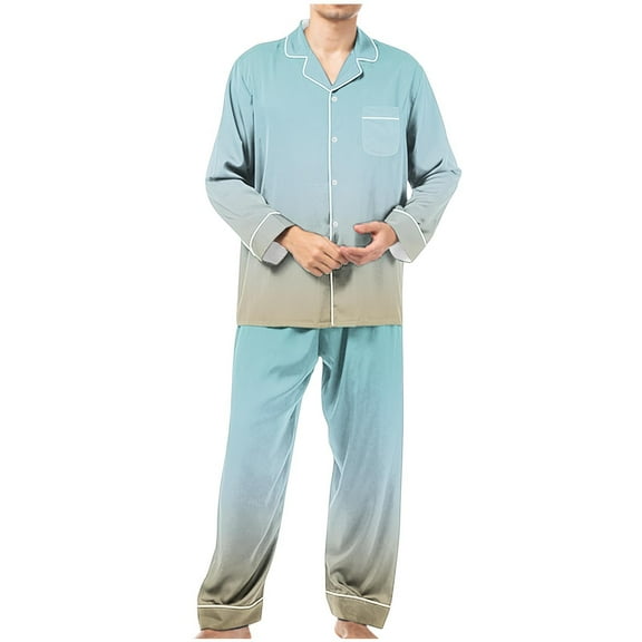 Men Casual Turndown Button Turndown Print Long Sleeve Blouse And Trousers Elastic Waisted Pants Pajamas Set