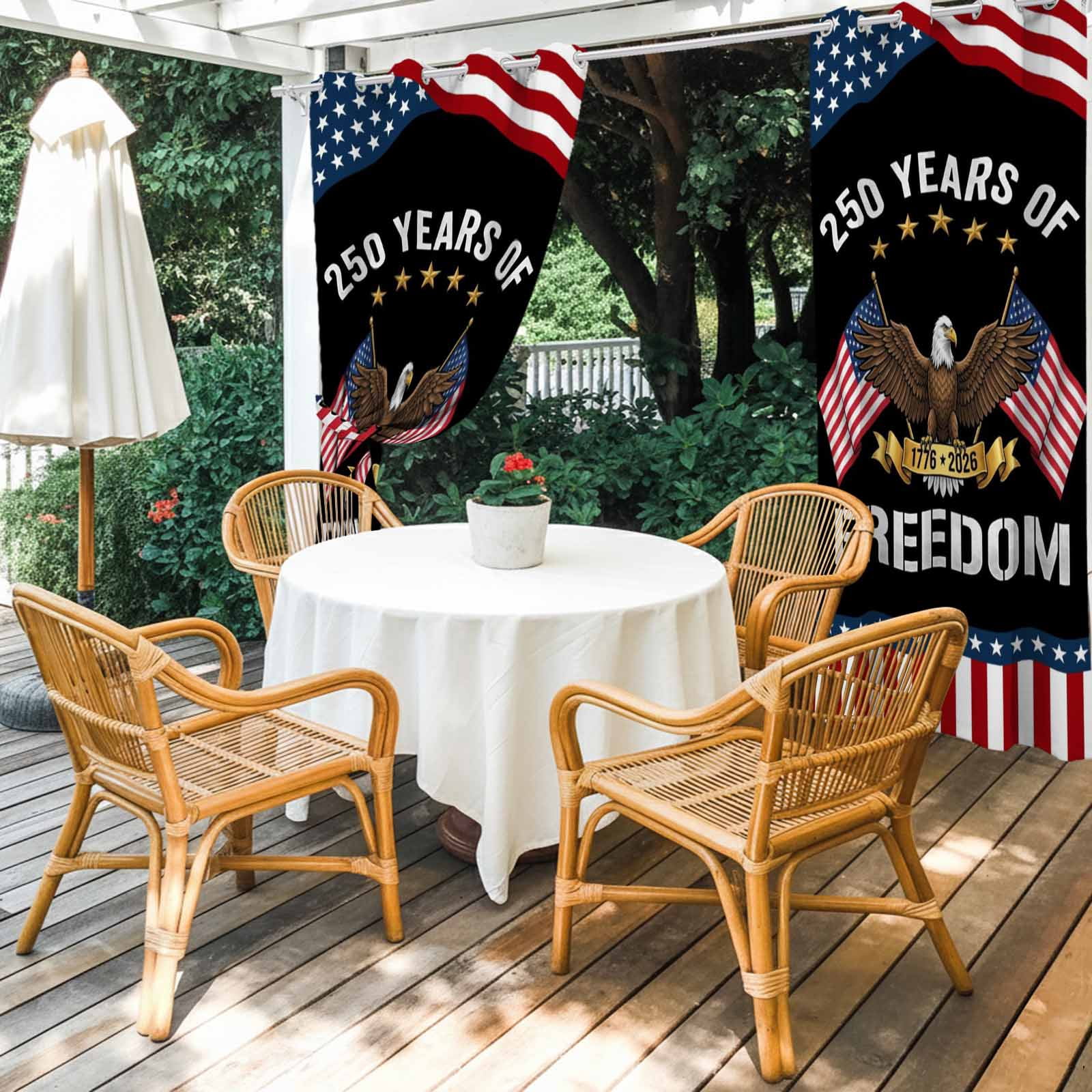 250 Years of Freedom Eagle Outdoor Curtains for Patio, Independence Day Red Blue Stripe Star Flag Sunshade Privacy Drapes Grommet Waterproof Outside Curtains for Porch Balcony 54"x108", 1 Panel
