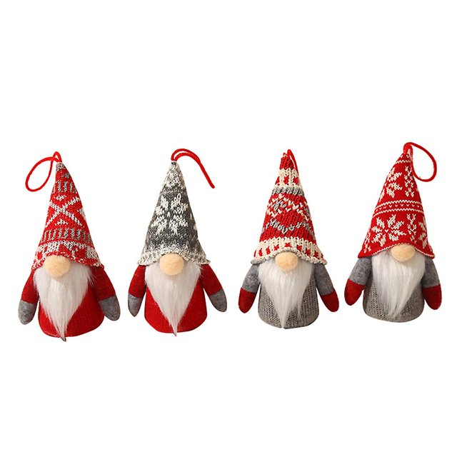 Juego de 4 adornos de gnomo colgantes para árbol de Navidad, gnomo de lana sueco hecho a mano, elfo de Papá Noel con adorno de luces LED