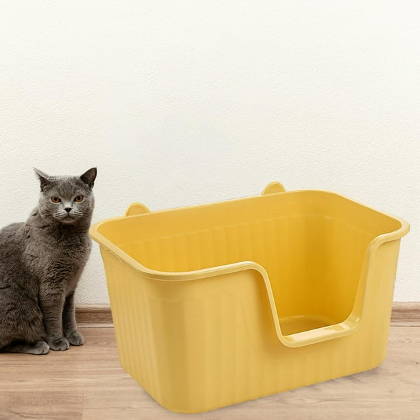 Caja de arena para gatos elevada, bandeja de arena para mascotas con parte abierta, fácil de limpiar para gatos de interior, orinal para gato XL Amarillo
