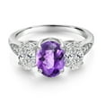 thumbnail image 2 of Gem Stone King 10K White Gold Purple Amethyst and White Lab Grown Diamond 3-Stone Engagement Ring for Women | 2.04 Cttw | Oval 8X6MM and 6X4MM | Gemstone Birthstone | Available in Size 5,6,7,8,9, 2 of 5