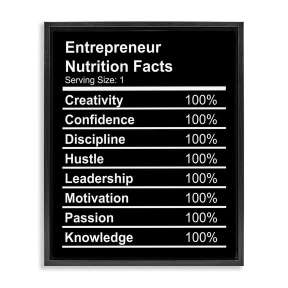 Stupell Industries Entrepreneur Nutrition Facts Text & Numbers Painting Black Floater Framed Canvas Art Print Wall Art, 17 x 21
