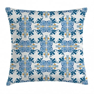 Traditional House Decor Throw Pillow Cushion Cover, Roman Tile Mosaic Design with Famous Artful Eastern Inspired Image, Decorative Square Accent Pillow Case, 24 X 24 Inches, Blue Yellow, by Ambesonne