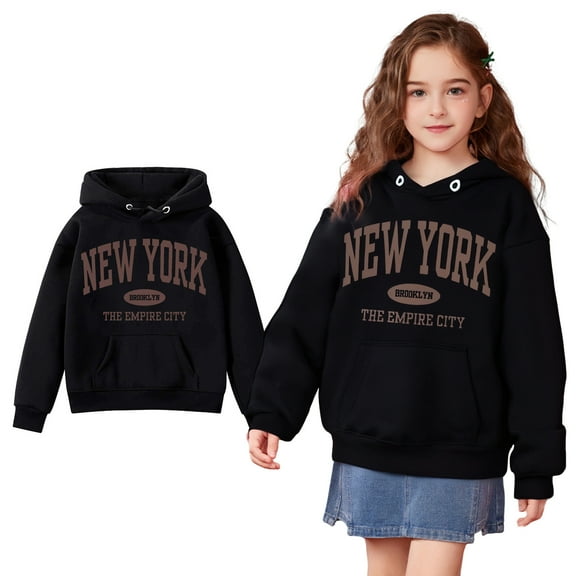 Kids Hoodies Boys New York City Letter Print Hoodie Casual Long Sleeve Hoodie Sweatershirt Pullover Winter Clothes Little Girl Clothes 9-10 Years Kids Clothes