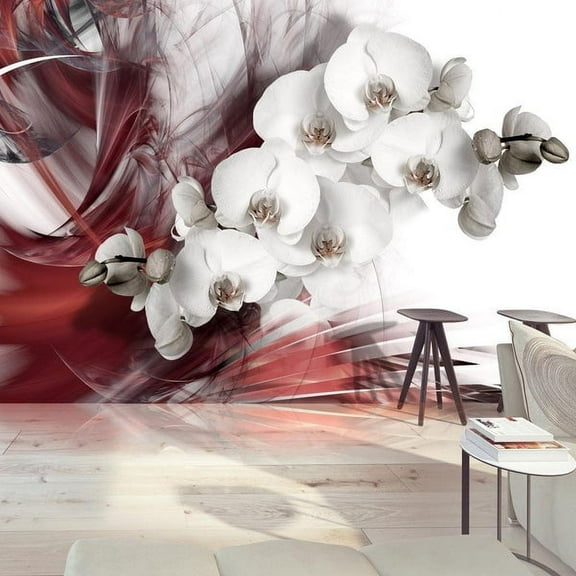 Tiptophomedecor Floral Wallpaper Wall Mural - Orchid In Red